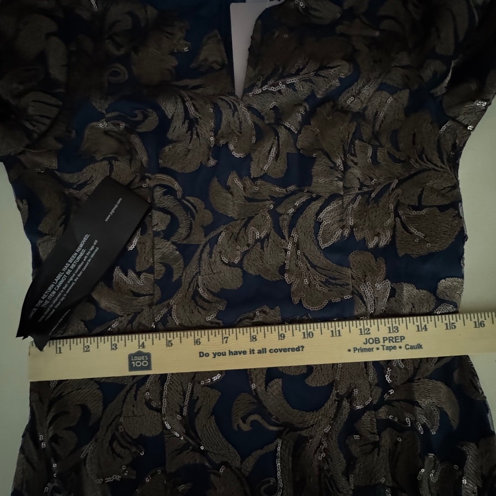 NWT JS Collections Metallic Brocade Sequin Dress Size 8 Teal Blue Gold Cocktail - Picture 8 of 9